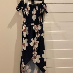 Hawaiian high low, off the shoulder maxi dress
